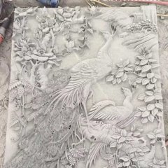 石雕百鳥朝鳳浮雕，漢白玉石浮雕