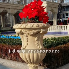 石頭花盆雕塑，小型石雕花盆