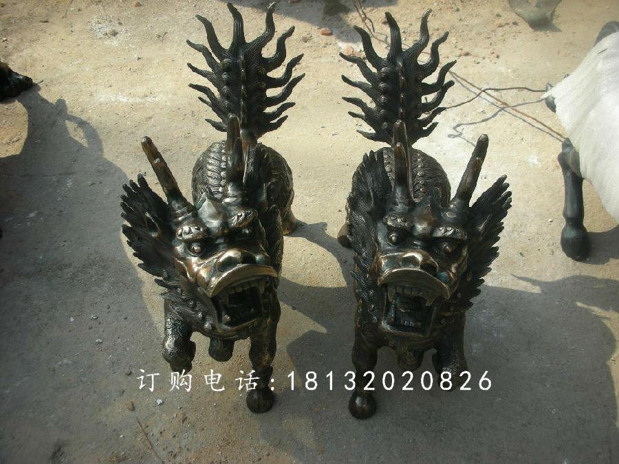 麒麟銅雕，小型青銅麒麟