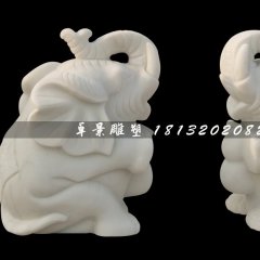 小象石雕，漢白玉象鼻向后小象石雕