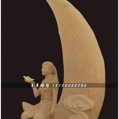坐在月亮上的女孩石雕，公園景觀石雕