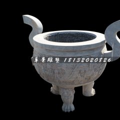 三足香爐，寺廟圓香爐石雕