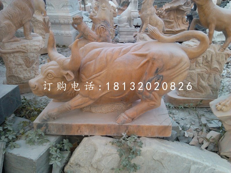 華爾街牛石雕,晚霞紅牛石雕