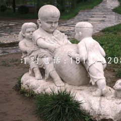 小孩拔蘿卜石雕，公園小品石雕