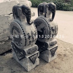 青石仿古大象門墩，門口抱鼓石