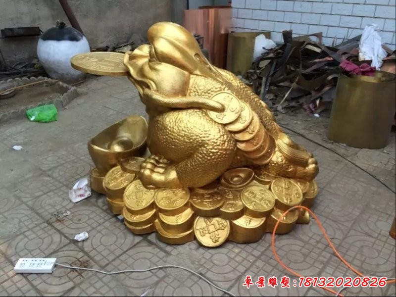 招財金蟾銅雕,貼金銅金蟾雕塑
