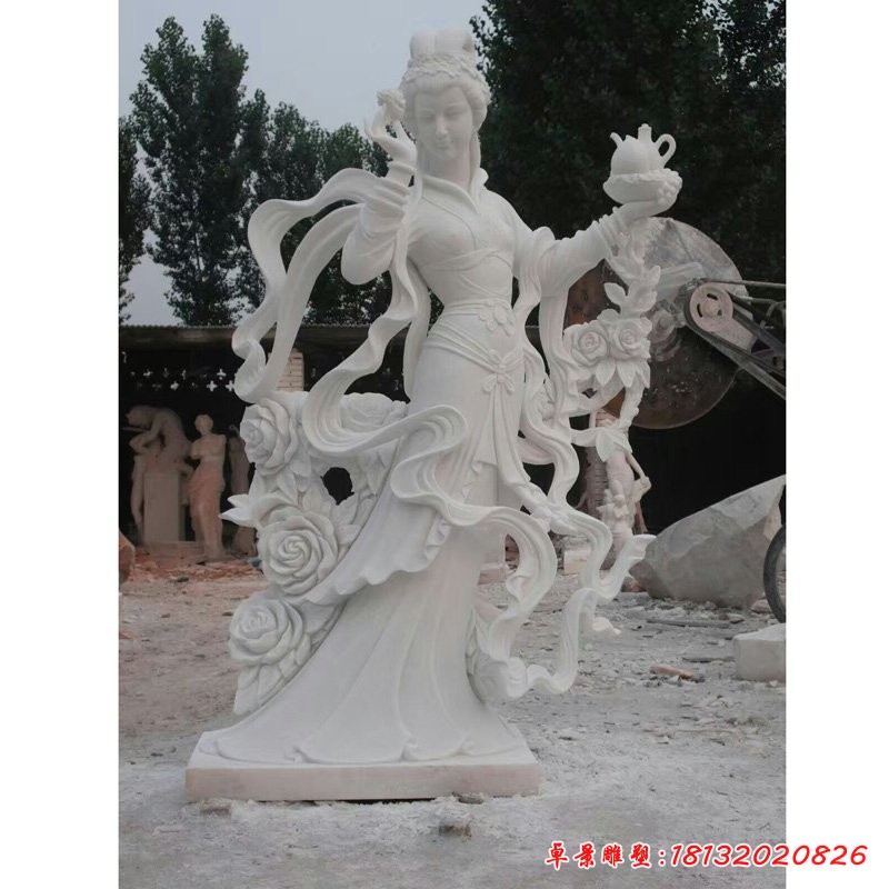 漢白玉仙女雕塑，石雕天女散花